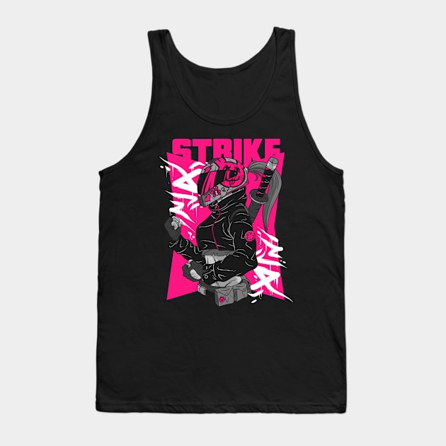 Strike Biker Girl Futuristic Samurai Katana Helmet Tank Top by NoMonkeyB